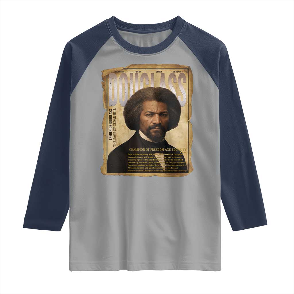 Frederick Douglass Historical Newspaper Raglan Shirt The Sage Of Cedar Hill TS12 Sport Gray Navy Print Your Wear