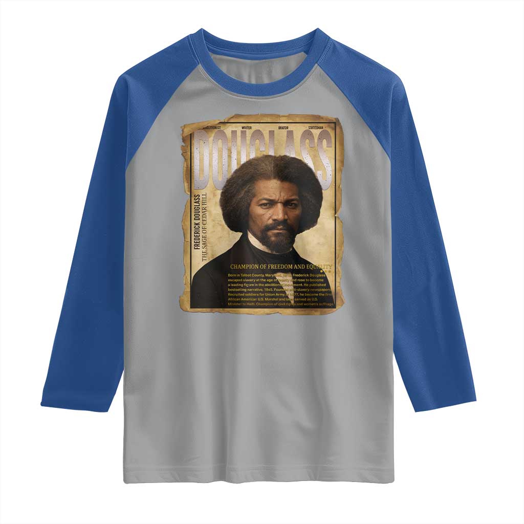Frederick Douglass Historical Newspaper Raglan Shirt The Sage Of Cedar Hill TS12 Sport Gray Royal Print Your Wear