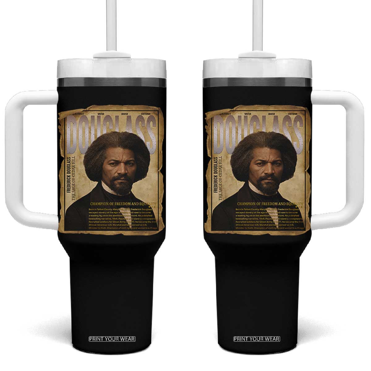 Frederick Douglass Historical Newspaper Tumbler With Handle The Sage Of Cedar Hill TS12 One Size: 40 oz Black Print Your Wear