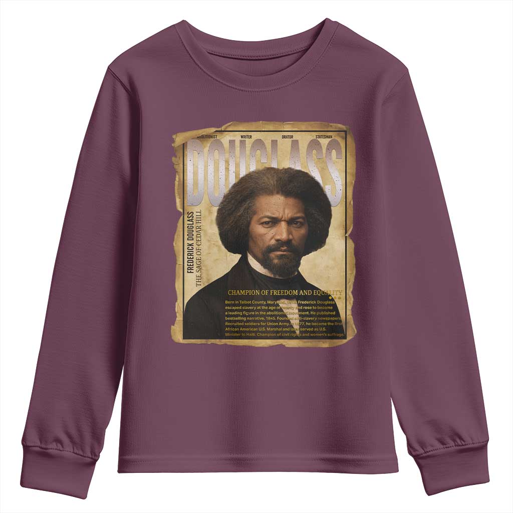 Frederick Douglass Historical Newspaper Youth Sweatshirt The Sage Of Cedar Hill TS12 Maroon Print Your Wear