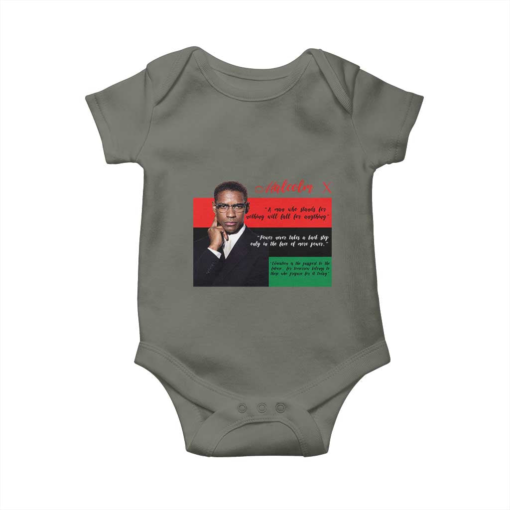 Motivational Malcolm X Quote Baby Onesie Black History Month Gift TS12 Military Green Print Your Wear