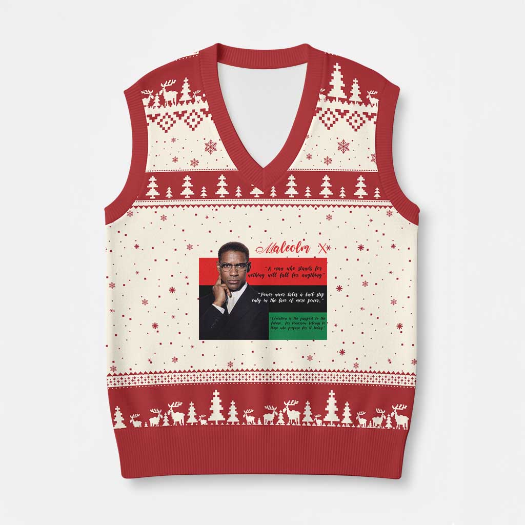 Motivational Malcolm X Quote V-Neck Knit Sweater Vest Black History Month Gift TS12 Beige Red Print Your Wear