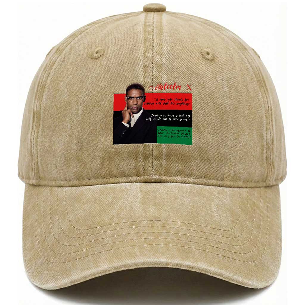 Motivational Malcolm X Quote Washed Cotton Baseball Cap Black History Month Gift TS12 Print Your Wear