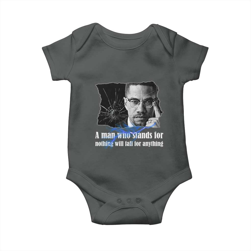 Malcolm X Quote Baby Onesie A Man Who Stands For Nothing Will Fall TS12 Dark Heather Print Your Wear