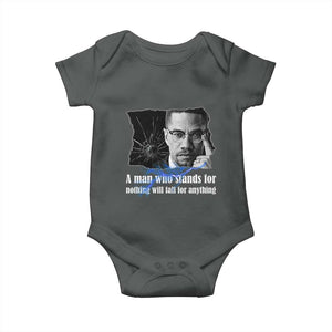 Malcolm X Quote Baby Onesie A Man Who Stands For Nothing Will Fall TS12 Dark Heather Print Your Wear