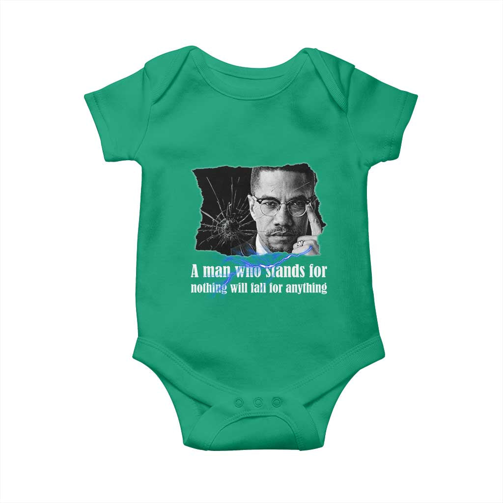 Malcolm X Quote Baby Onesie A Man Who Stands For Nothing Will Fall TS12 Irish Green Print Your Wear