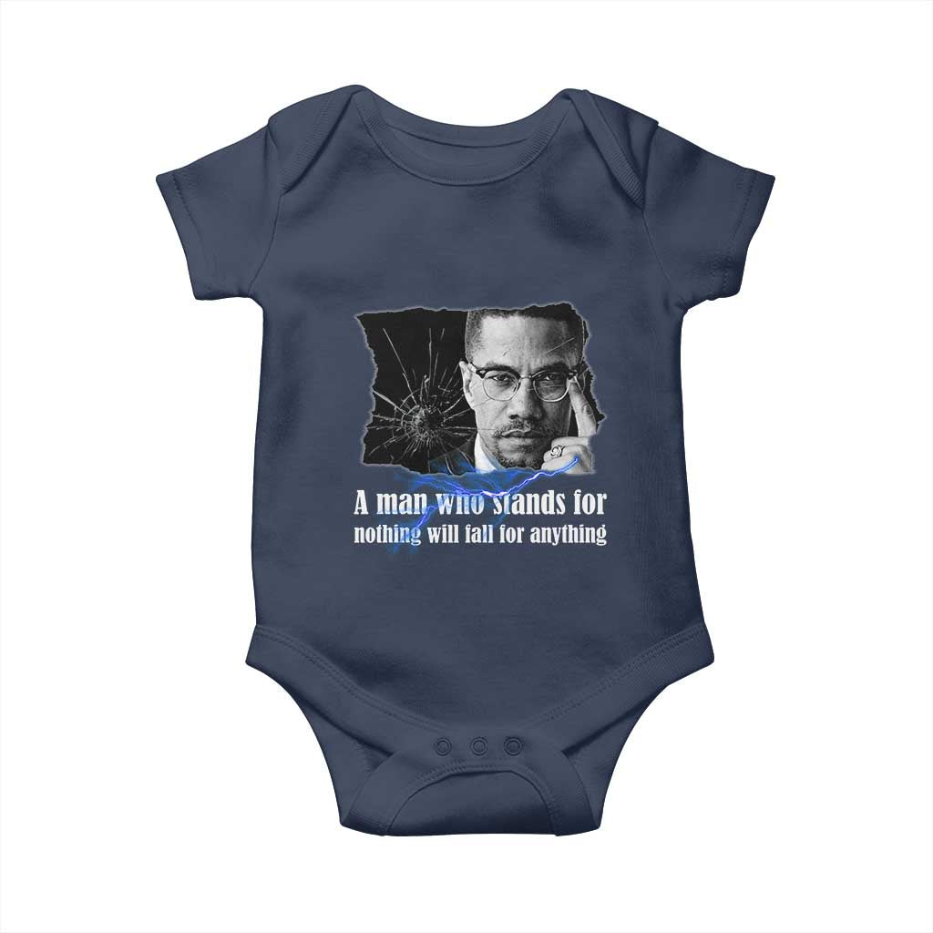 Malcolm X Quote Baby Onesie A Man Who Stands For Nothing Will Fall TS12 Navy Print Your Wear
