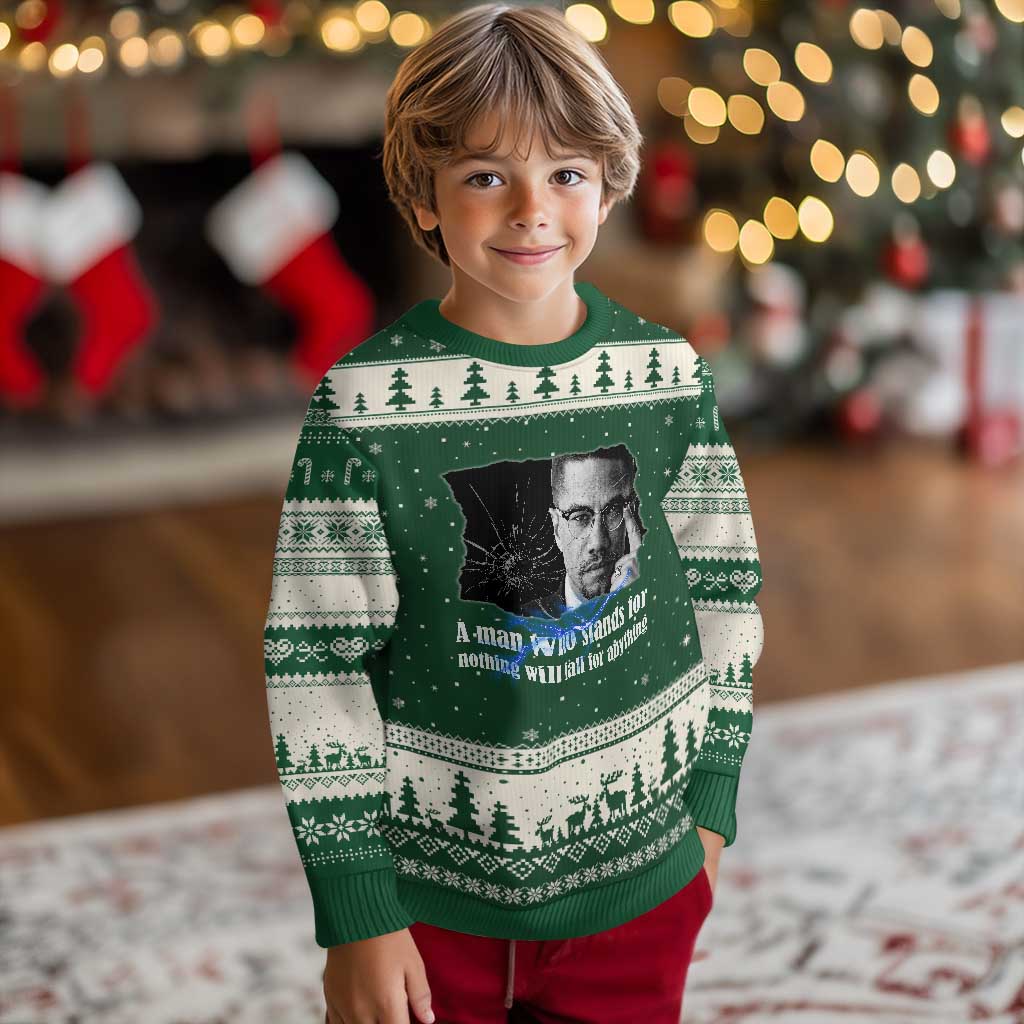 Malcolm X Quote Ugly Christmas Sweater A Man Who Stands For Nothing Will Fall TS12 Forest Green Beige Print Your Wear