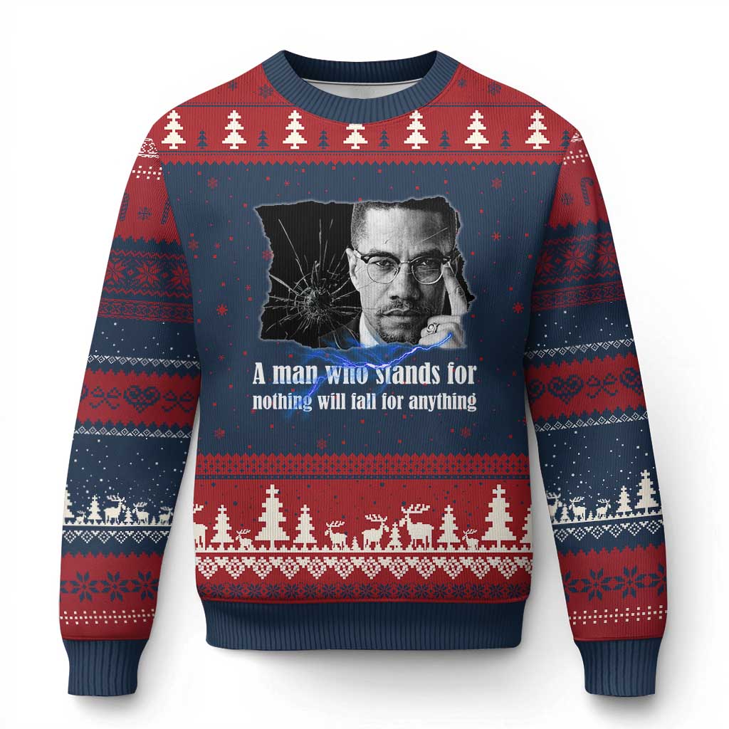 Malcolm X Quote Ugly Christmas Sweater A Man Who Stands For Nothing Will Fall TS12 Navy Red Print Your Wear