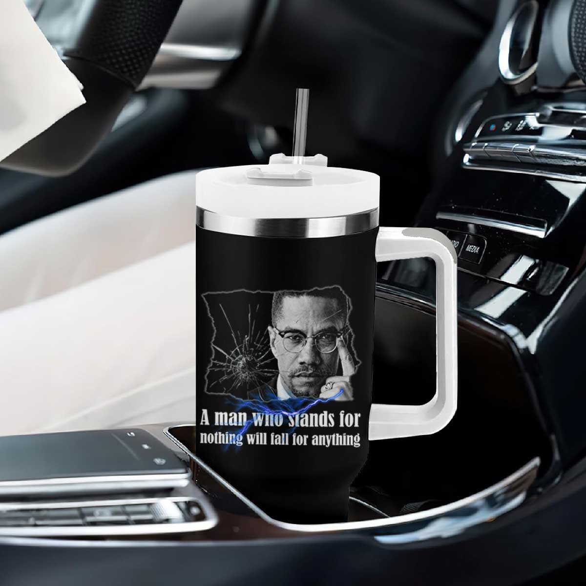 Malcolm X Quote Tumbler With Handle A Man Who Stands For Nothing Will Fall TS12 Print Your Wear