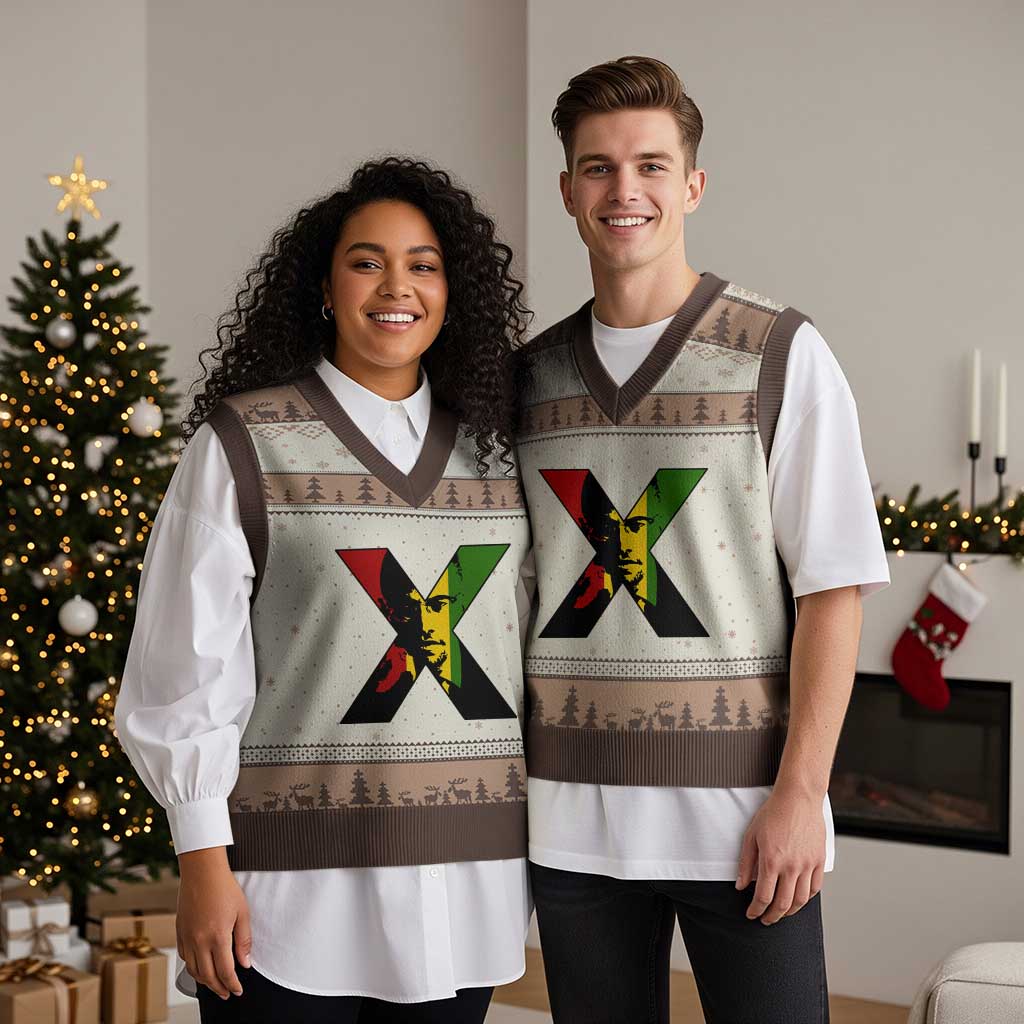 Malcolm X V-Neck Knit Sweater Vest African American Heritage Gift TS12 Mocha Mousse Print Your Wear