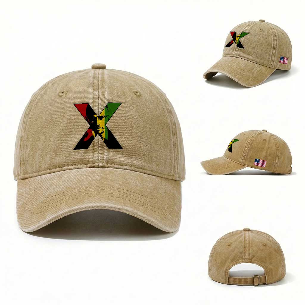 Malcolm X Washed Cotton Baseball Cap African American Heritage Gift TS12 Washed Cap Universal Fit Khaki Print Your Wear
