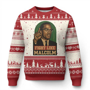 Fight Like Malcolm X Ugly Christmas Sweater Black History Month Inspirational Gift TS12 Beige Red Print Your Wear