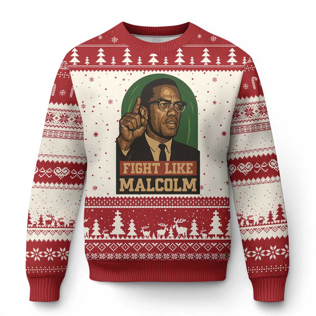 Fight Like Malcolm X Ugly Christmas Sweater Black History Month Inspirational Gift TS12 Beige Red Print Your Wear