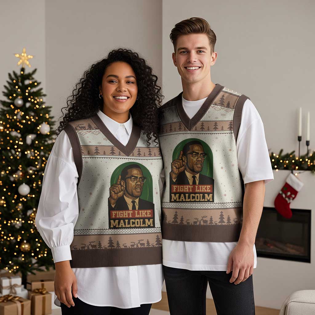 Fight Like Malcolm X V-Neck Knit Sweater Vest Black History Month Inspirational Gift TS12 Mocha Mousse Print Your Wear