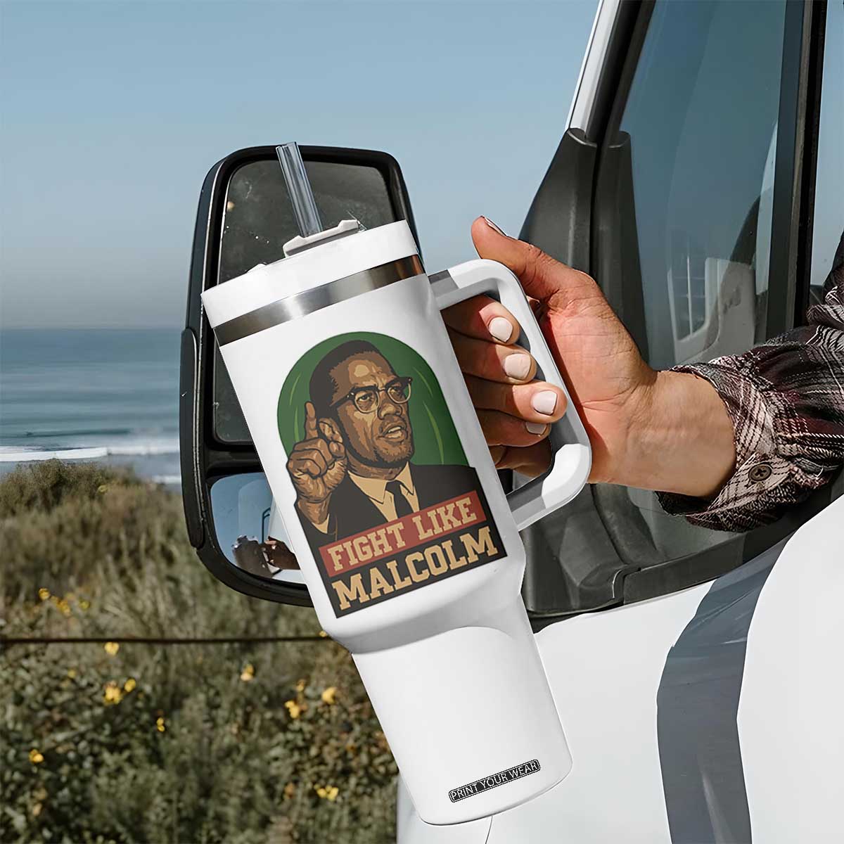 Fight Like Malcolm X Tumbler With Handle Black History Month Inspirational Gift TS12 Print Your Wear