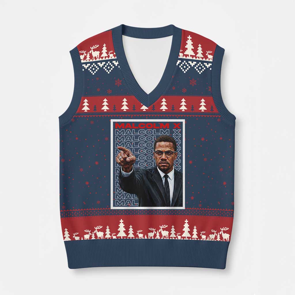 Malcolm X Legend V-Neck Knit Sweater Vest African American Activist Legacy TS12 Navy Red Print Your Wear