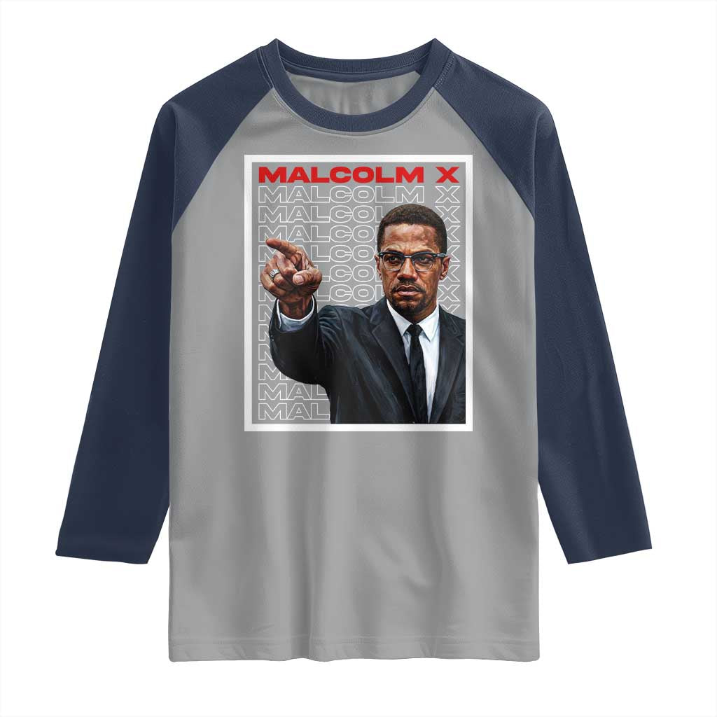Malcolm X Legend Raglan Shirt African American Activist Legacy TS12 Sport Gray Navy Print Your Wear