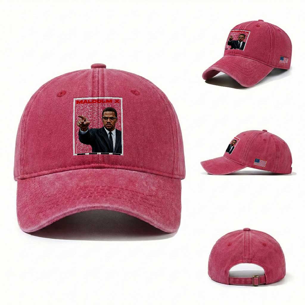 Malcolm X Legend Washed Cotton Baseball Cap African American Activist Legacy TS12 Washed Cap Universal Fit Red Print Your Wear