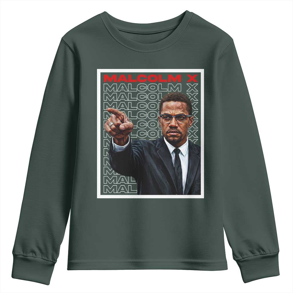 Malcolm X Legend Youth Sweatshirt African American Activist Legacy TS12 Dark Forest Green Print Your Wear