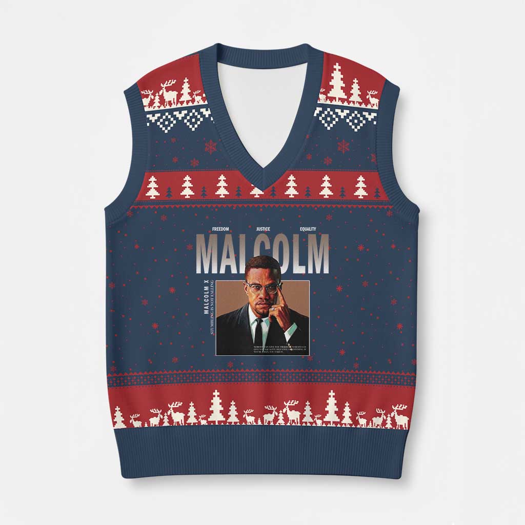 Black History Hero Malcolm X V-Neck Knit Sweater Vest Stumbling Is Not Falling TS12 Navy Red Print Your Wear
