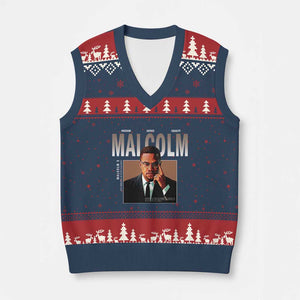 Black History Hero Malcolm X V-Neck Knit Sweater Vest Stumbling Is Not Falling TS12 Navy Red Print Your Wear
