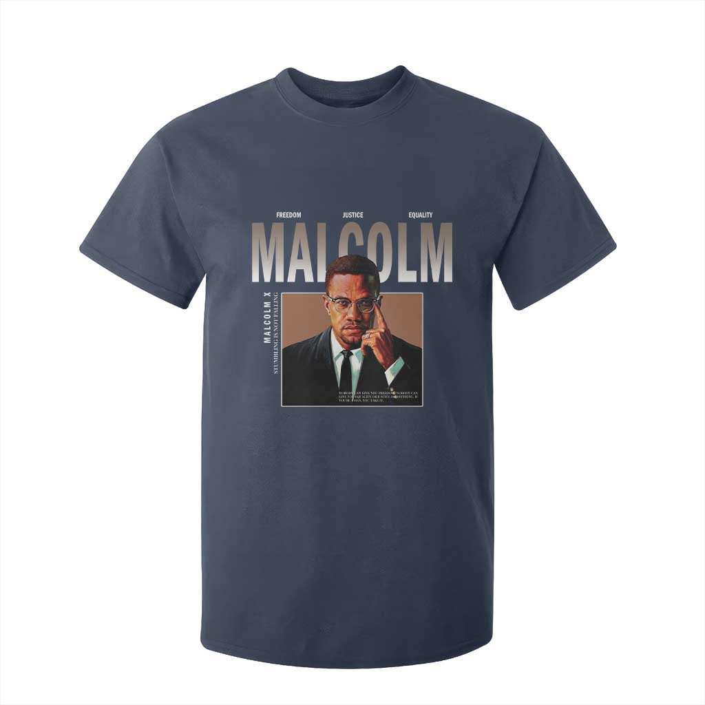 Black History Hero Malcolm X T Shirt For Kid Stumbling Is Not Falling TS12 Navy Print Your Wear