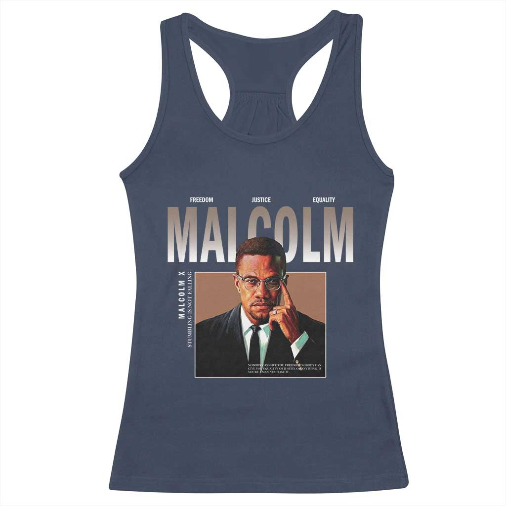 Black History Hero Malcolm X Racerback Tank Top Stumbling Is Not Falling TS12 Navy Print Your Wear