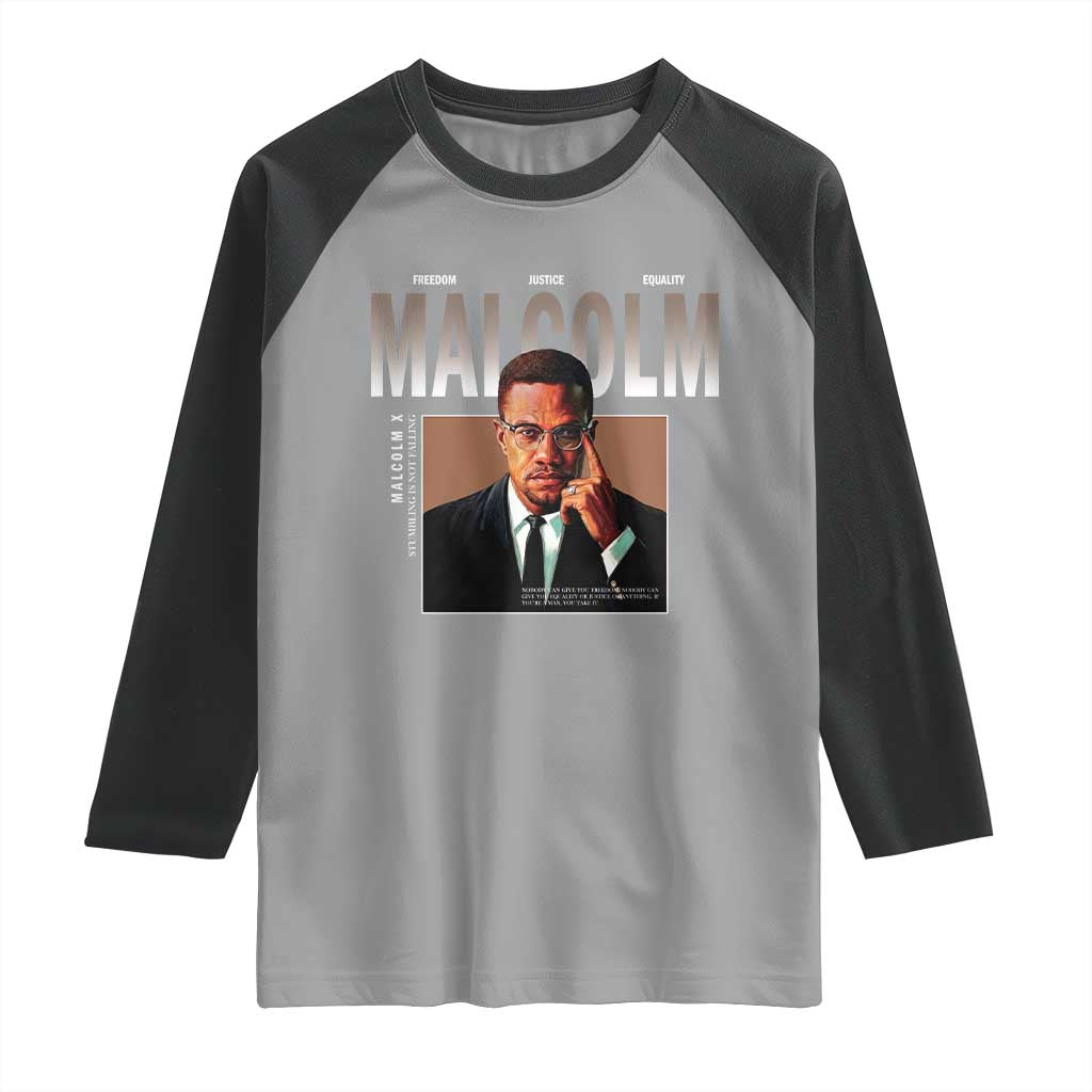 Black History Hero Malcolm X Raglan Shirt Stumbling Is Not Falling TS12 Sport Gray Black Print Your Wear