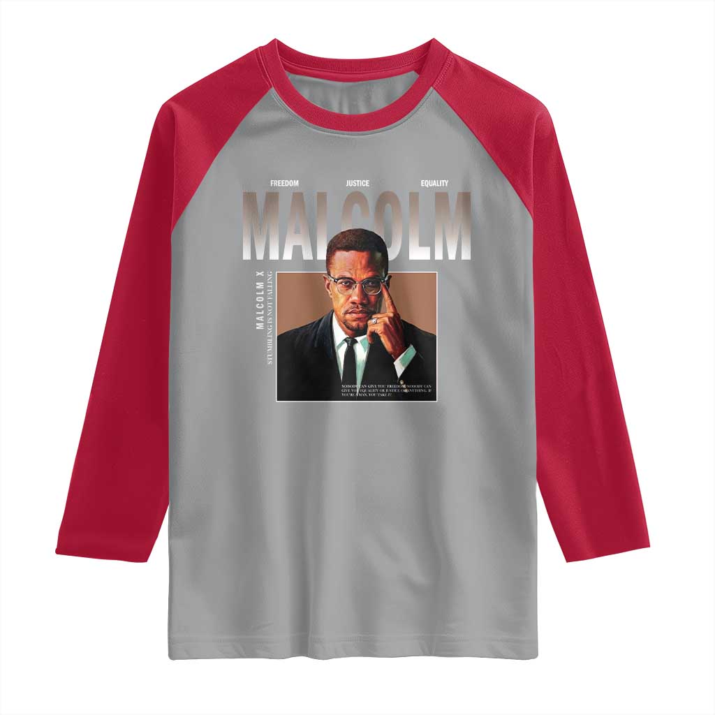 Black History Hero Malcolm X Raglan Shirt Stumbling Is Not Falling TS12 Sport Gray Red Print Your Wear