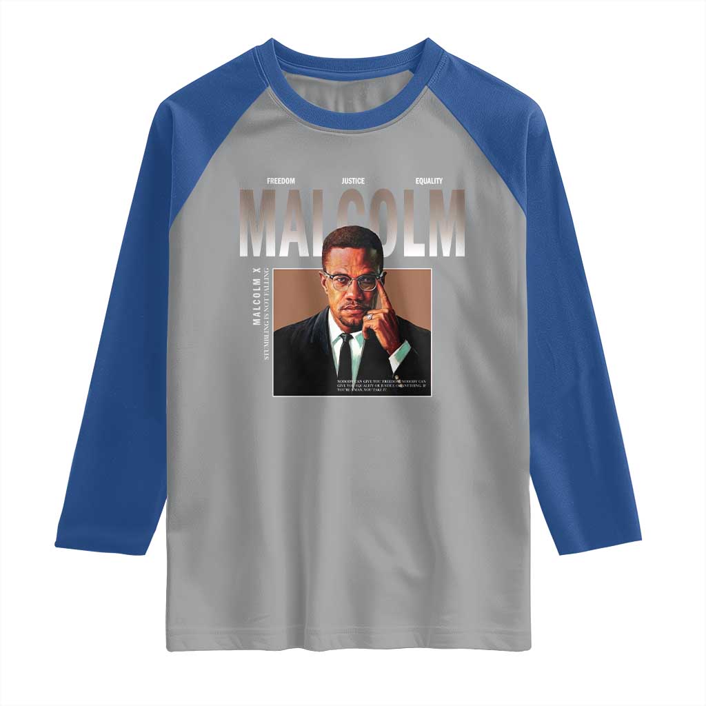 Black History Hero Malcolm X Raglan Shirt Stumbling Is Not Falling TS12 Sport Gray Royal Print Your Wear