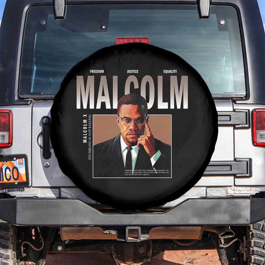Black History Hero Malcolm X Spare Tire Cover Stumbling Is Not Falling TS12 No hole Black Print Your Wear