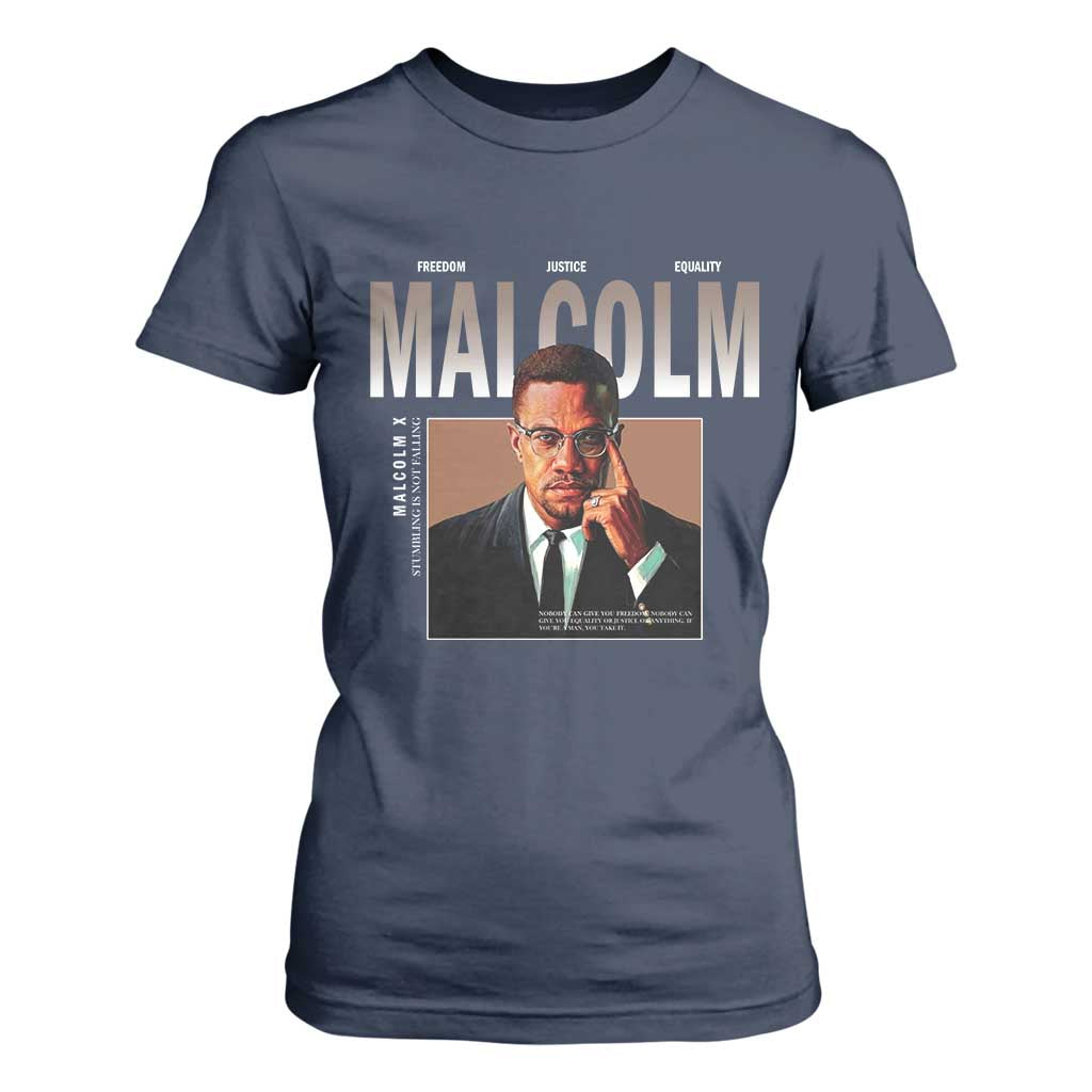 Black History Hero Malcolm X T Shirt For Women Stumbling Is Not Falling TS12 Navy Print Your Wear