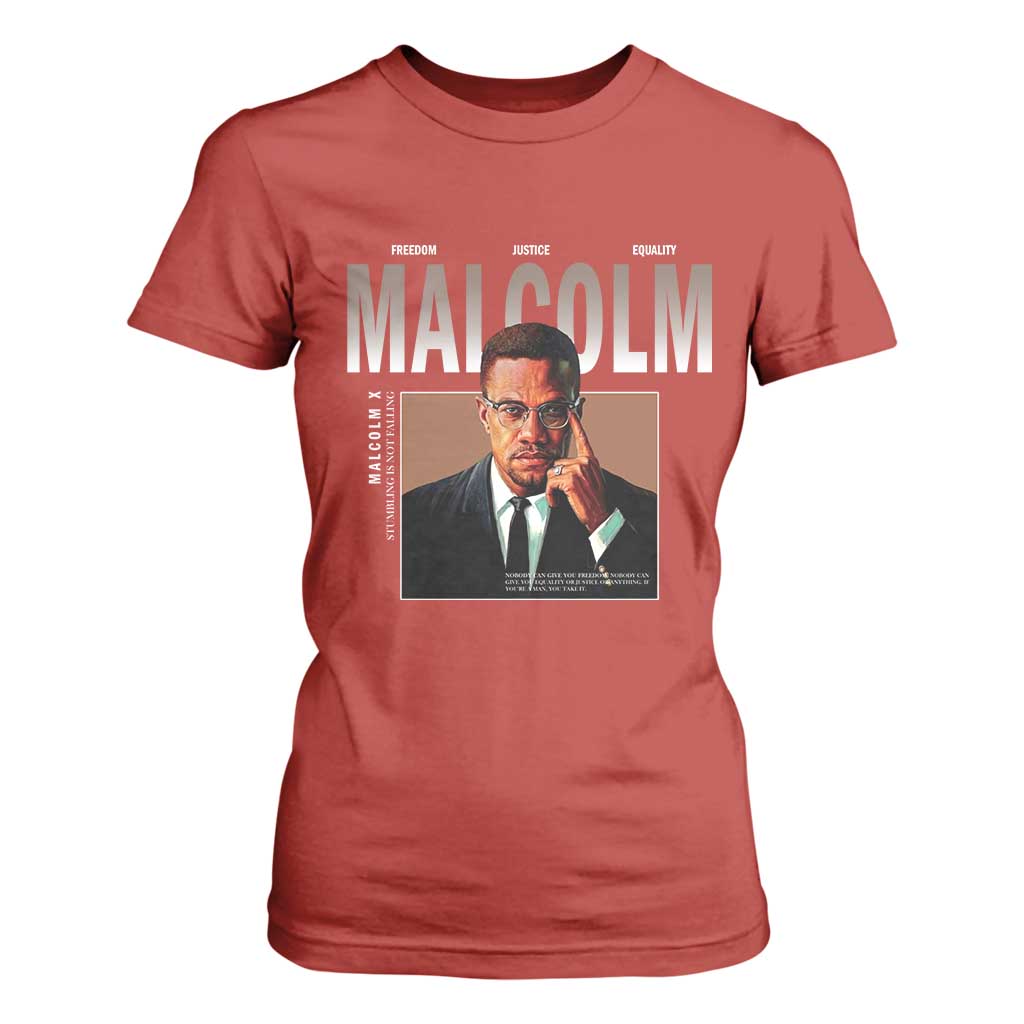 Black History Hero Malcolm X T Shirt For Women Stumbling Is Not Falling TS12 Red Print Your Wear