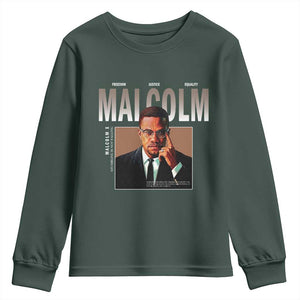 Black History Hero Malcolm X Youth Sweatshirt Stumbling Is Not Falling TS12 Dark Forest Green Print Your Wear