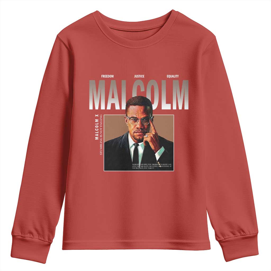 Black History Hero Malcolm X Youth Sweatshirt Stumbling Is Not Falling TS12 Red Print Your Wear