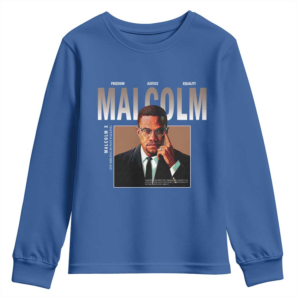 Black History Hero Malcolm X Youth Sweatshirt Stumbling Is Not Falling TS12 Royal Blue Print Your Wear