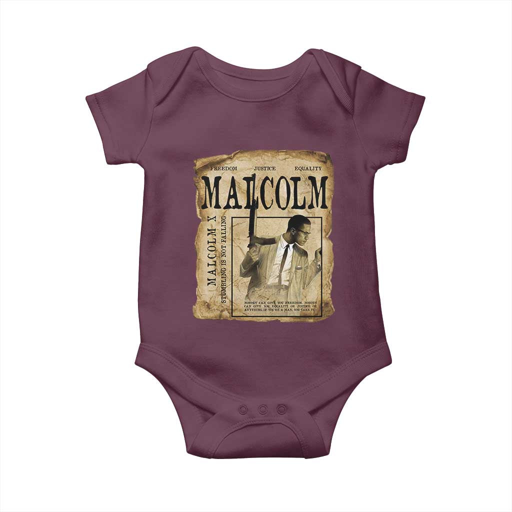 Malcolm X Historical Newspaper Baby Onesie Stumbling Is Not Falling Black History TS12 Maroon Print Your Wear