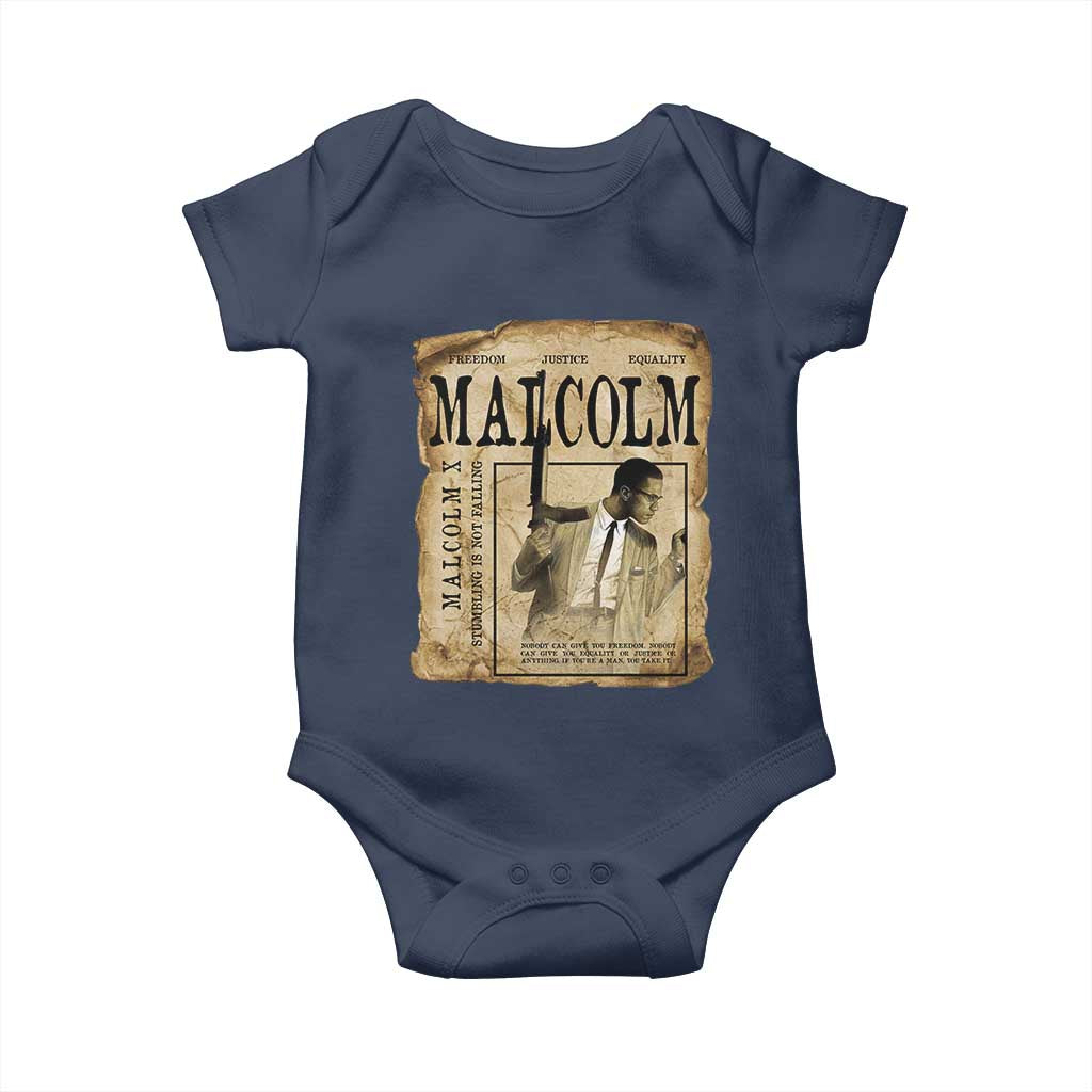 Malcolm X Historical Newspaper Baby Onesie Stumbling Is Not Falling Black History TS12 Navy Print Your Wear