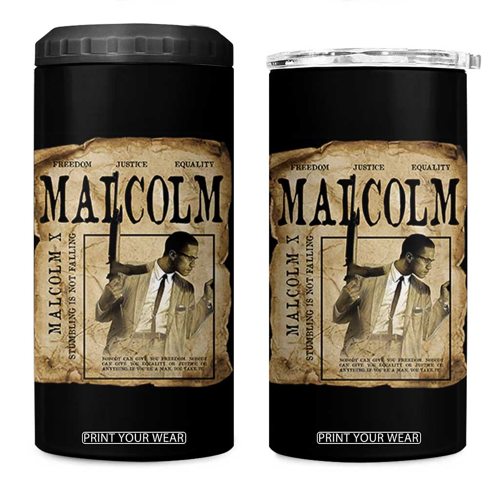 Malcolm X Historical Newspaper 4 in 1 Can Cooler Tumbler Stumbling Is Not Falling Black History TS12 One Size: 16 oz Black Print Your Wear