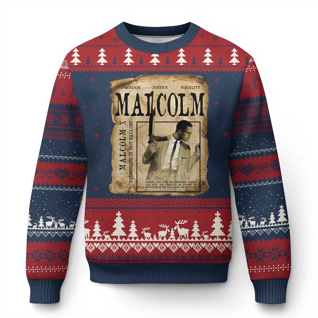 Malcolm X Historical Newspaper Ugly Christmas Sweater Stumbling Is Not Falling Black History TS12 Navy Red Print Your Wear