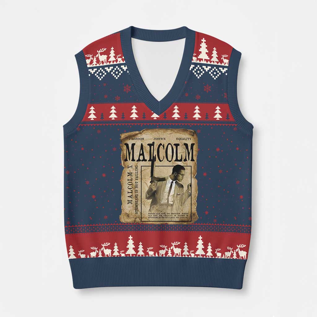 Malcolm X Historical Newspaper V-Neck Knit Sweater Vest Stumbling Is Not Falling Black History TS12 Navy Red Print Your Wear