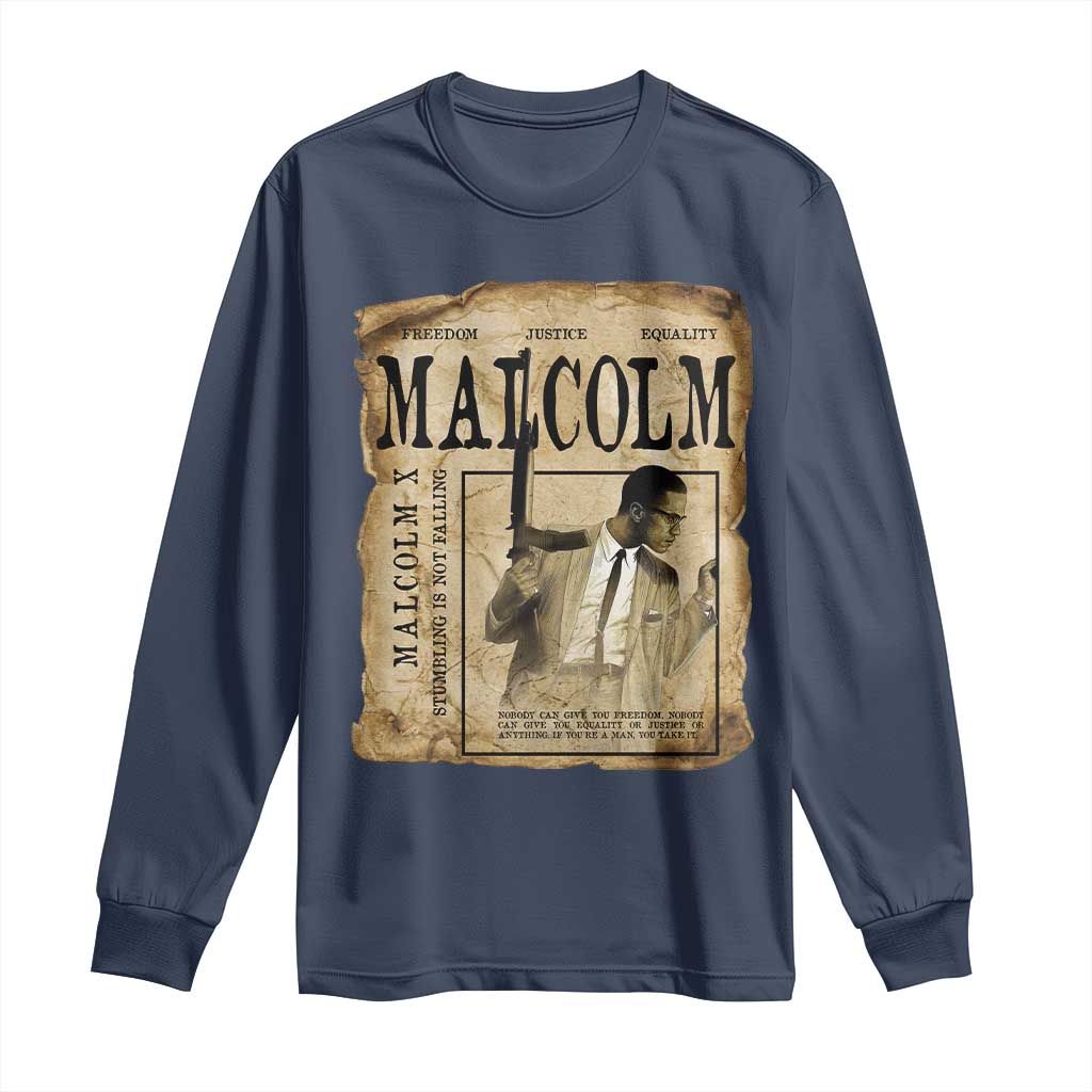 Malcolm X Historical Newspaper Long Sleeve Shirt Stumbling Is Not Falling Black History TS12 Navy Print Your Wear