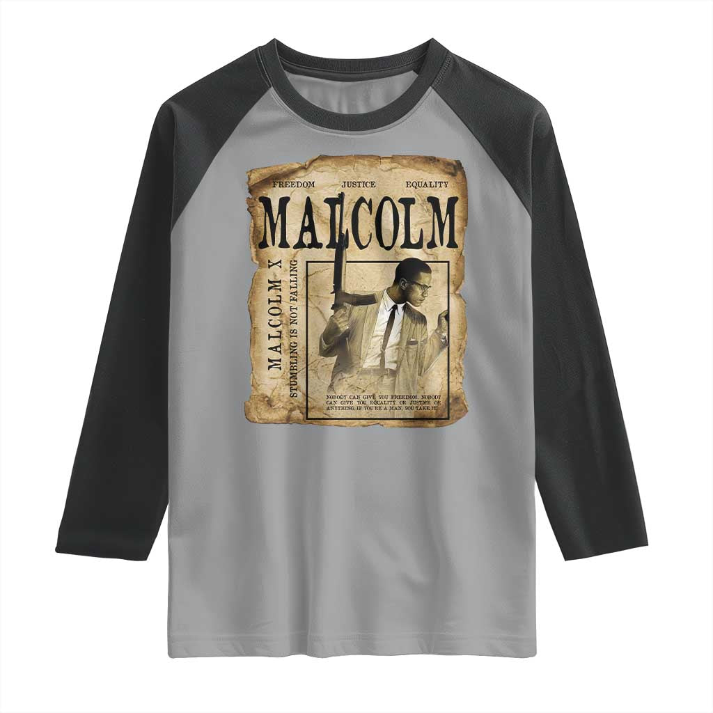 Malcolm X Historical Newspaper Raglan Shirt Stumbling Is Not Falling Black History TS12 Sport Gray Black Print Your Wear