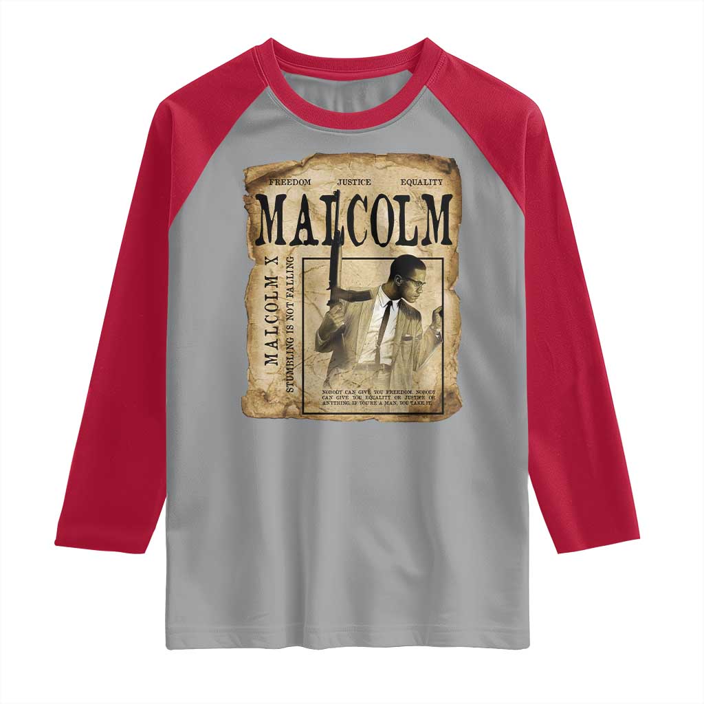 Malcolm X Historical Newspaper Raglan Shirt Stumbling Is Not Falling Black History TS12 Sport Gray Red Print Your Wear
