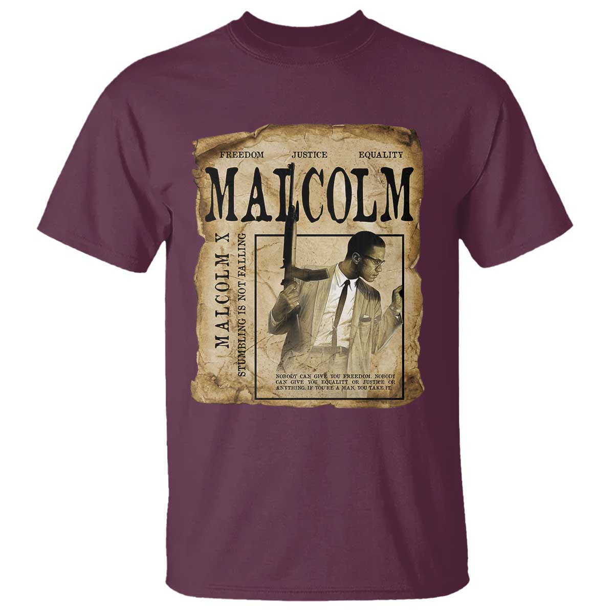 Malcolm X Historical Newspaper T Shirt Stumbling Is Not Falling Black History TS12 Maroon Print Your Wear