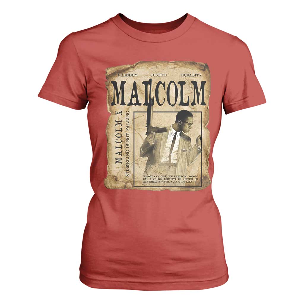 Malcolm X Historical Newspaper T Shirt For Women Stumbling Is Not Falling Black History TS12 Red Print Your Wear
