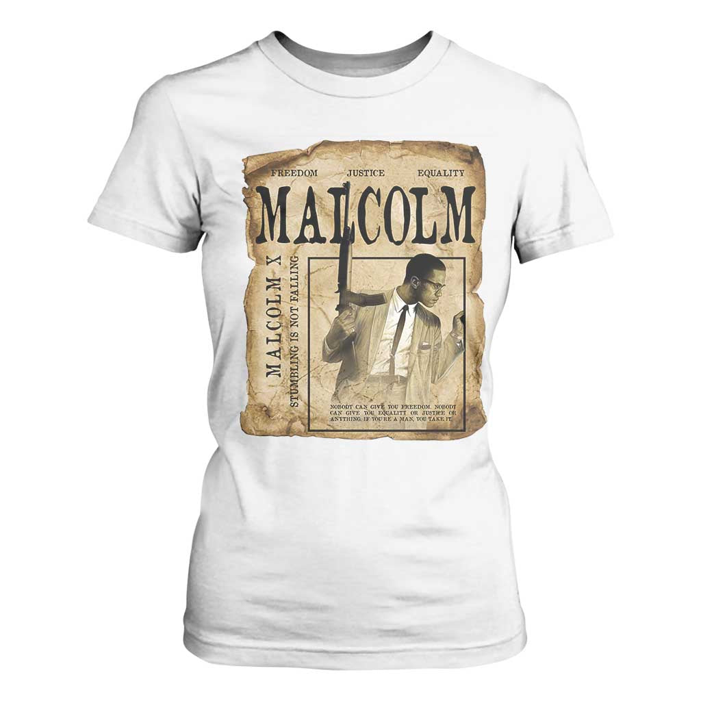 Malcolm X Historical Newspaper T Shirt For Women Stumbling Is Not Falling Black History TS12 White Print Your Wear