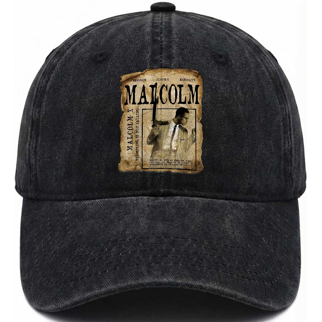 Malcolm X Historical Newspaper Washed Cotton Baseball Cap Stumbling Is Not Falling Black History TS12 Print Your Wear