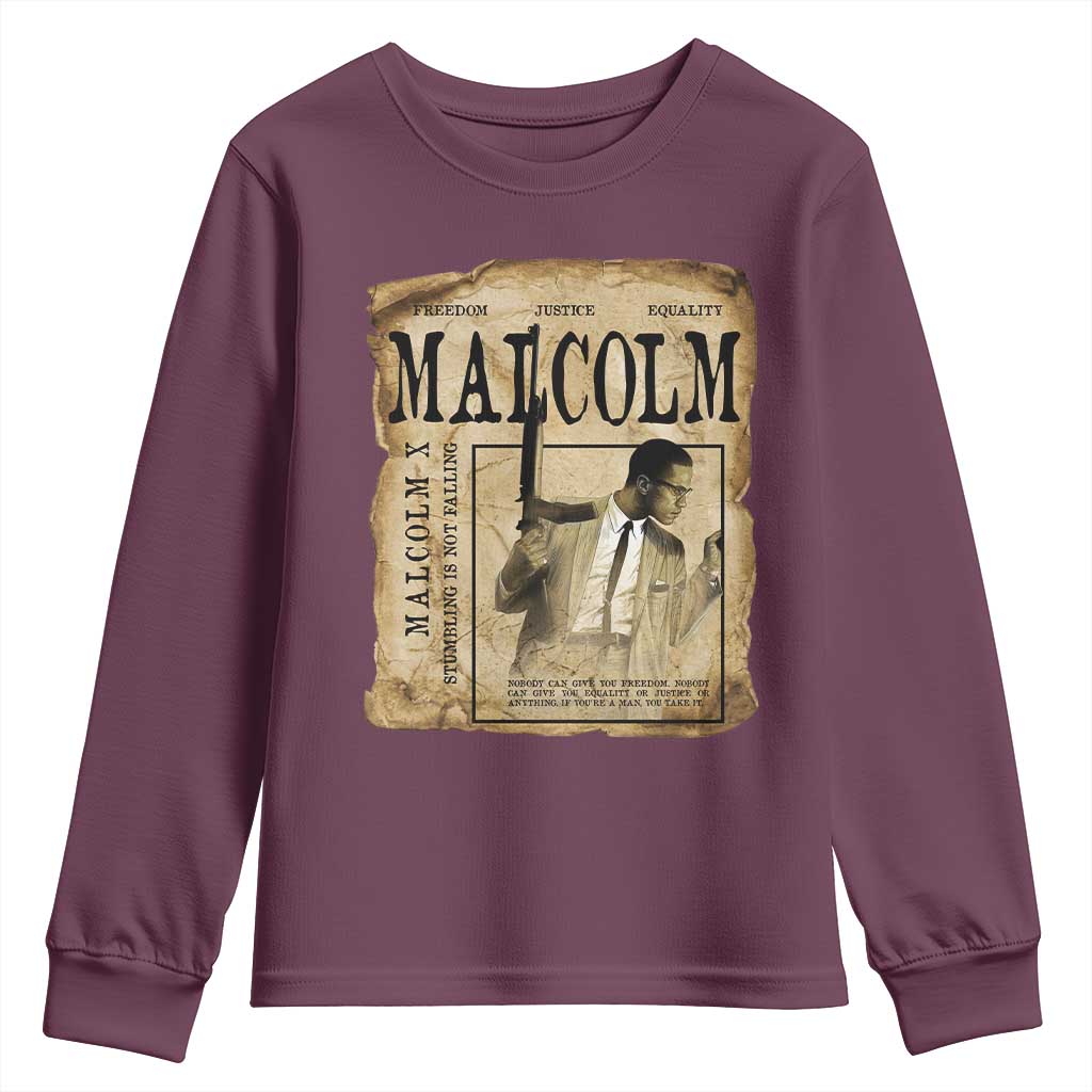 Malcolm X Historical Newspaper Youth Sweatshirt Stumbling Is Not Falling Black History TS12 Maroon Print Your Wear